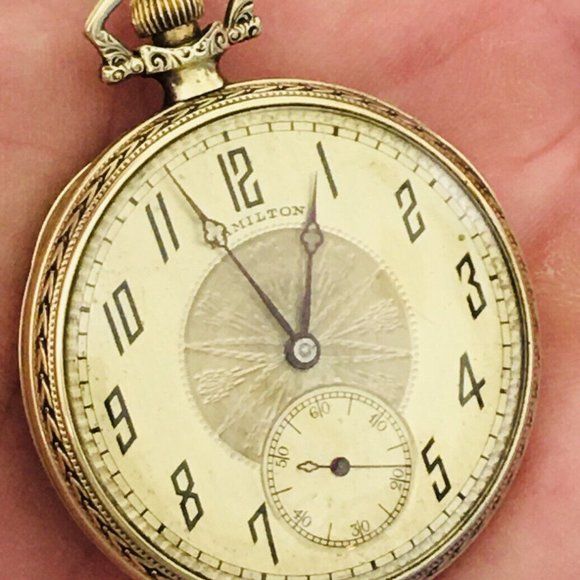 Hamilton Pocket Watch Knights of Columbus 14k Gold Pin & 14k GF Runs - Picture 2 of 9